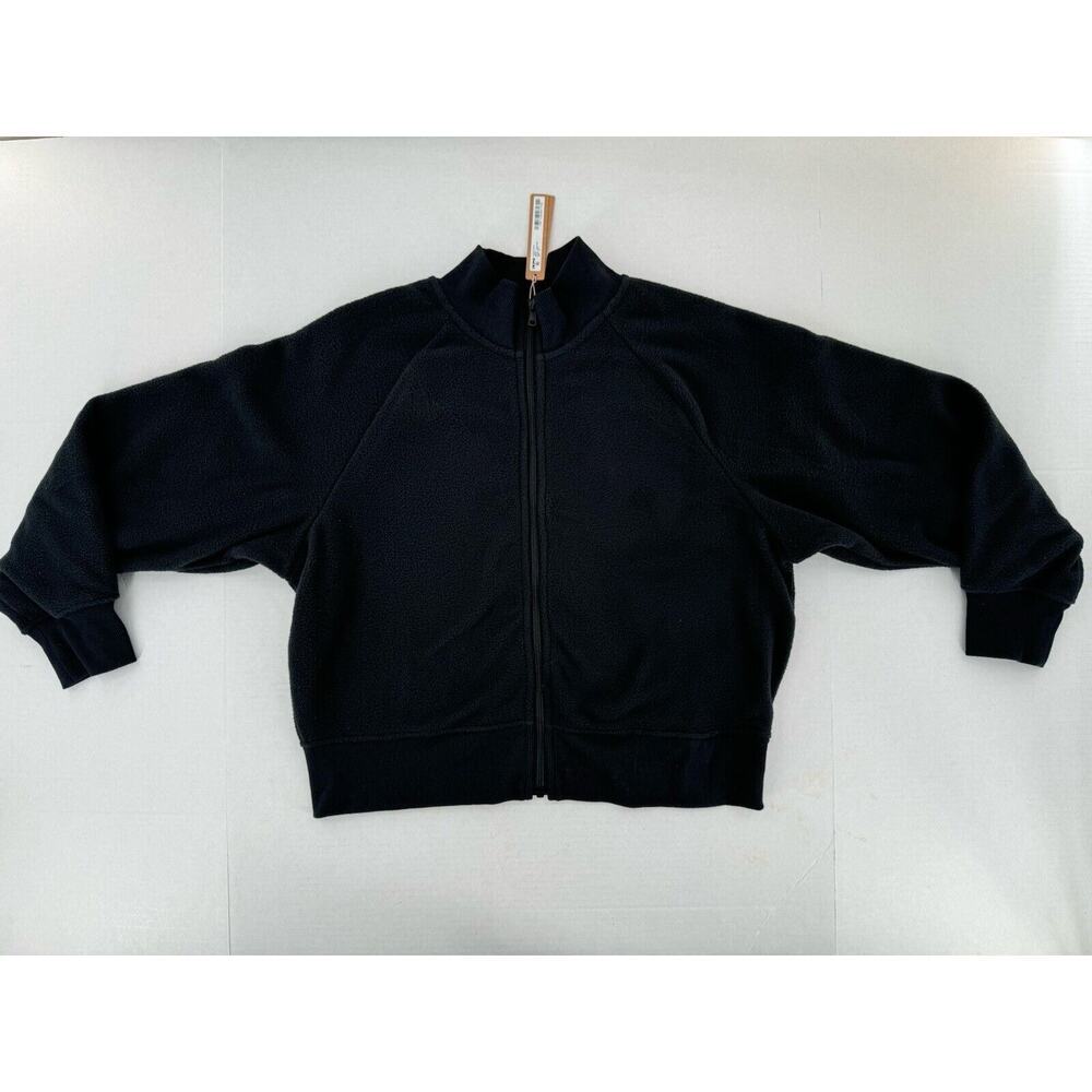 Skims Fleece Lounge Track Jacket Sz XXL Cropped Black Onyx Outdoor Casual New - Picture 2 of 15